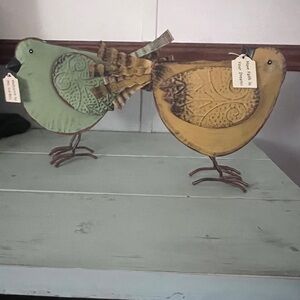 Decorative Metal Bird Pair - Green and Mustard